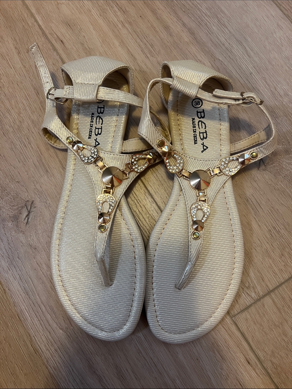 Aldo Gold T-Strap Embellished Sandals